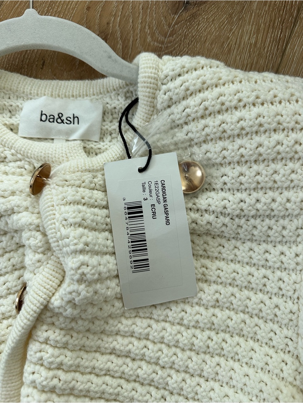 ba&sh Cream Textured Knit Button-Front Cardigan - Picture 5 of 7